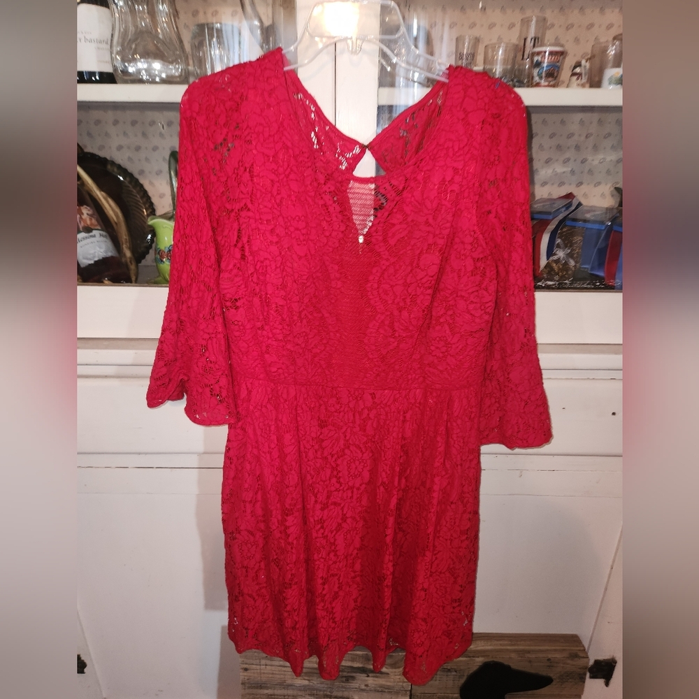 Elegant Plus Sized Red Lace Dress